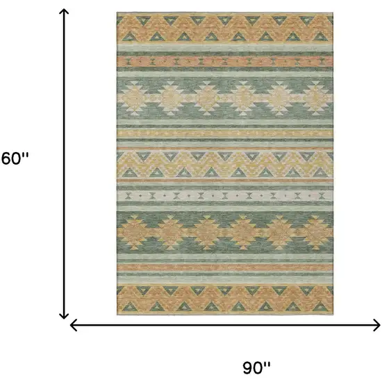 Green And Gold Southwestern Washable Indoor Outdoor Area Rug Photo 7