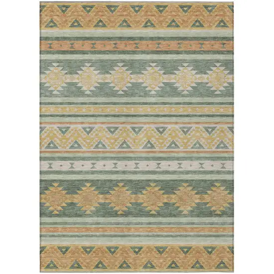 Green And Gold Southwestern Washable Indoor Outdoor Area Rug Photo 2