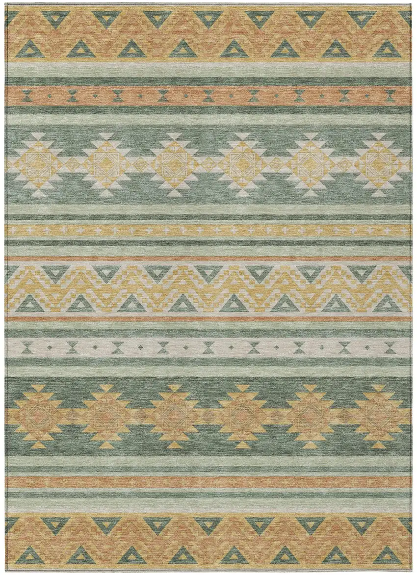 Green And Gold Southwestern Washable Indoor Outdoor Area Rug Photo 2