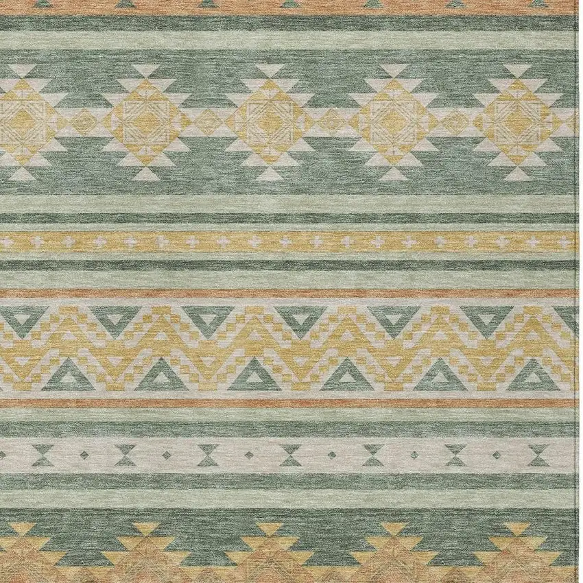 Green And Gold Southwestern Washable Indoor Outdoor Area Rug Photo 3