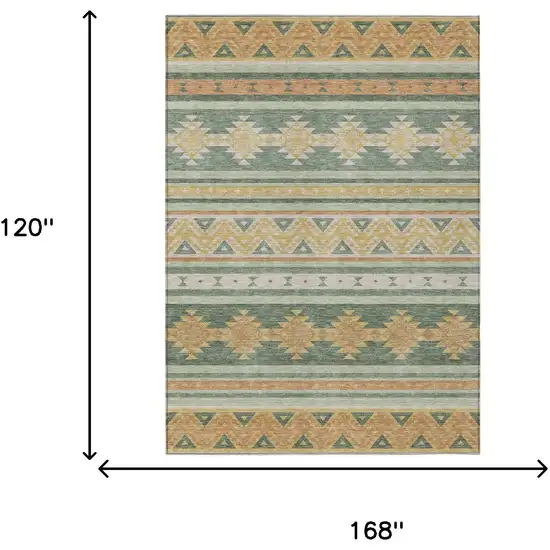 Green And Gold Southwestern Washable Indoor Outdoor Area Rug Photo 7