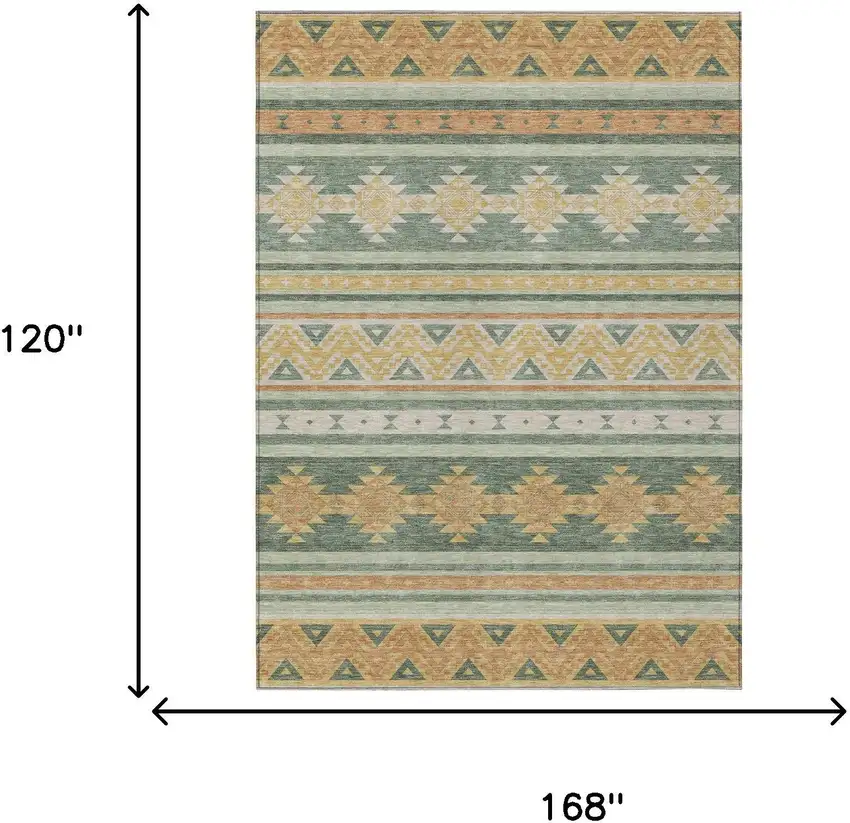 Green And Gold Southwestern Washable Indoor Outdoor Area Rug Photo 7