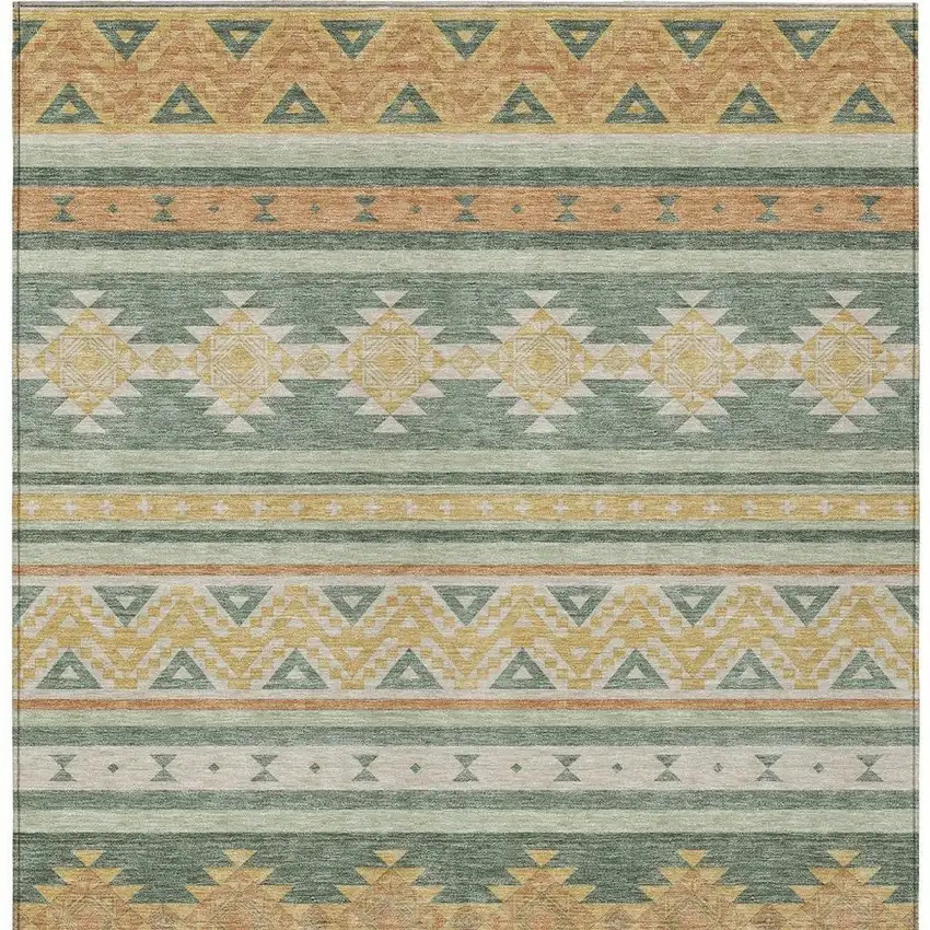 Green And Gold Southwestern Washable Indoor Outdoor Area Rug Photo 4