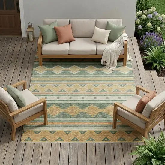 Green And Gold Southwestern Washable Indoor Outdoor Area Rug Photo 1