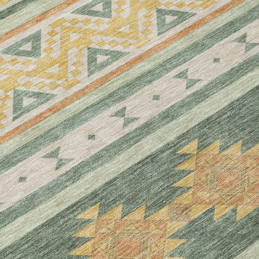 Green And Gold Southwestern Washable Indoor Outdoor Area Rug Photo 6