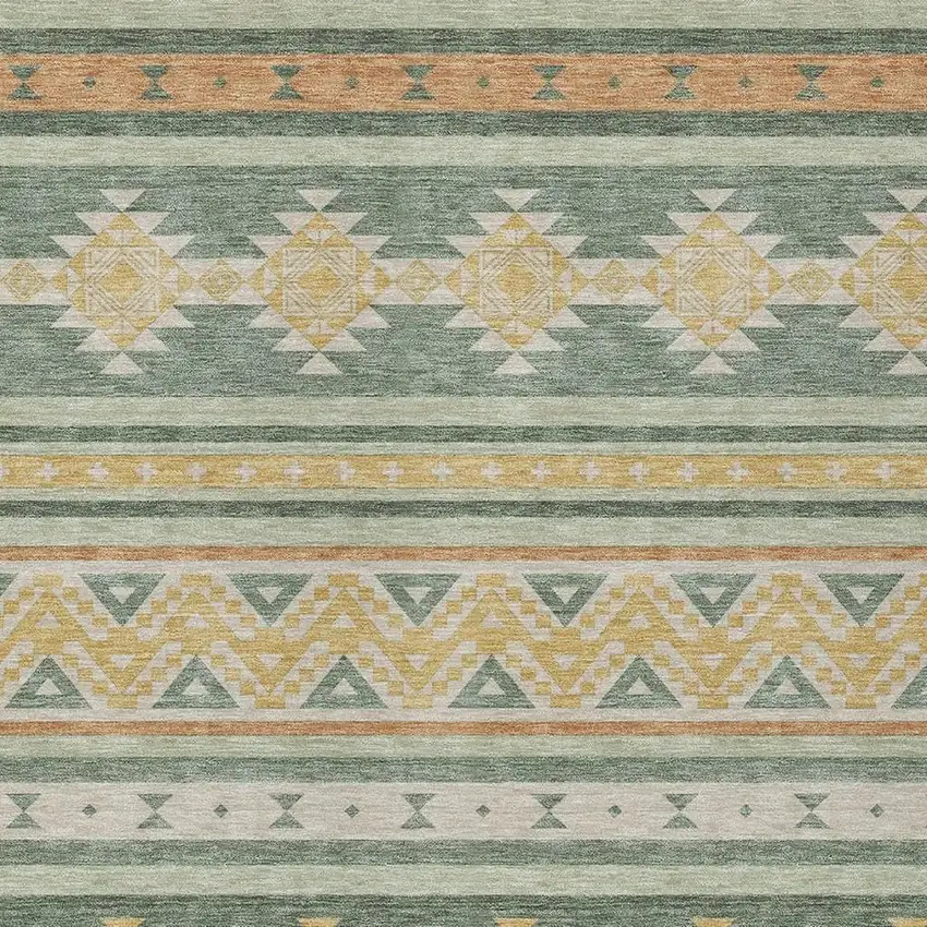 Green And Gold Southwestern Washable Indoor Outdoor Area Rug Photo 3