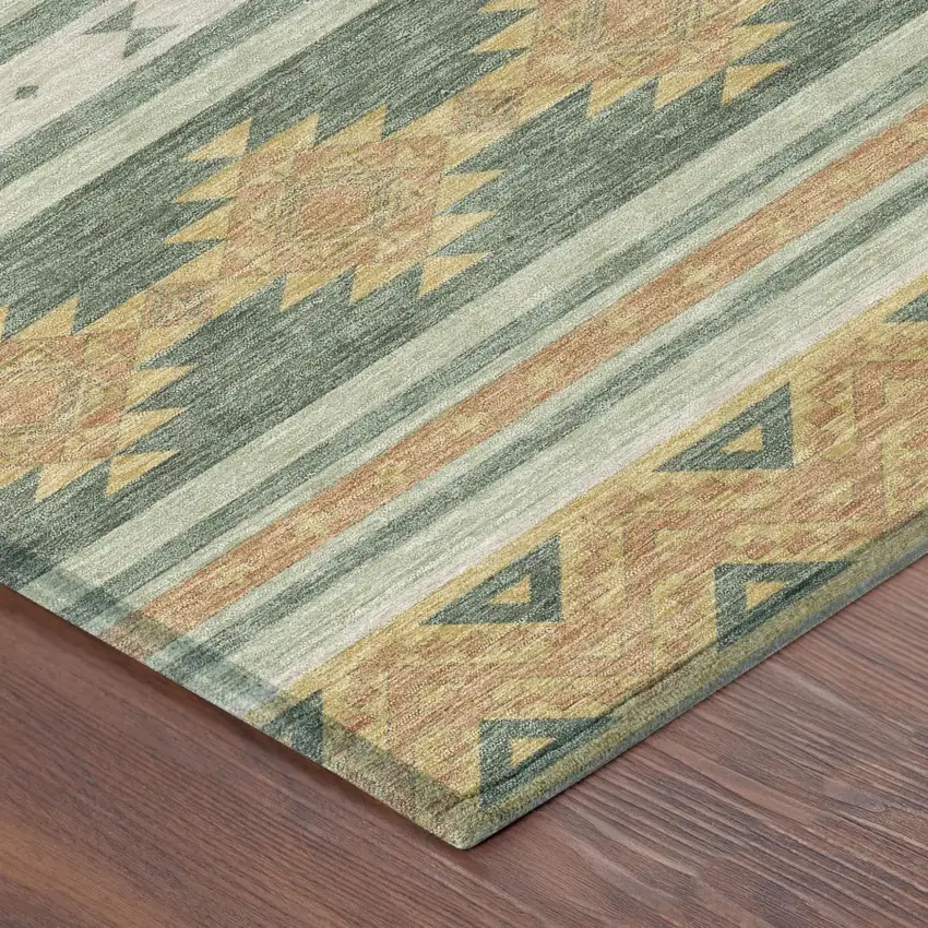 Green And Gold Southwestern Washable Indoor Outdoor Area Rug Photo 5