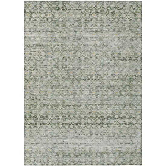 Green And Gold Striped Washable Indoor Outdoor Area Rug Photo 1