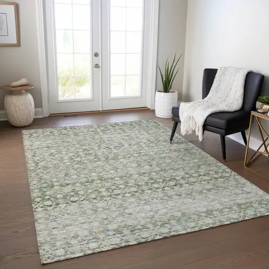 Green And Gold Striped Washable Indoor Outdoor Area Rug Photo 6