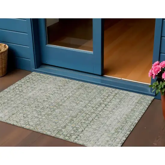 Green And Gold Striped Washable Indoor Outdoor Area Rug Photo 2