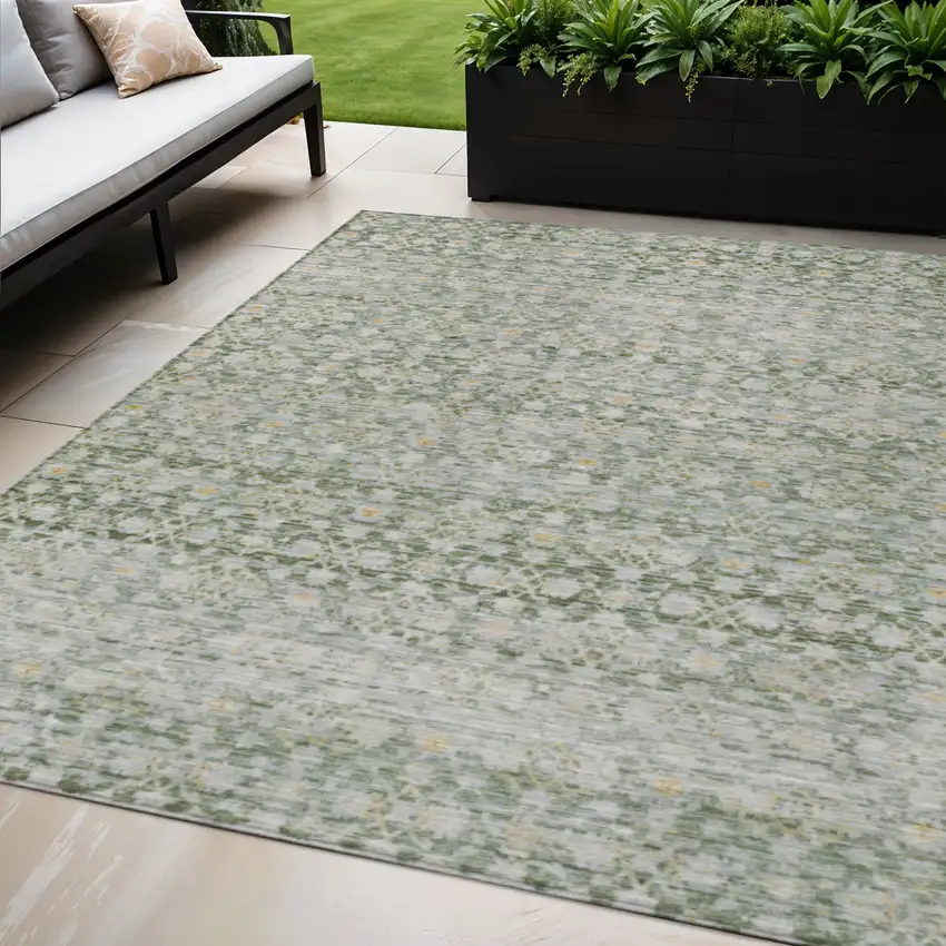 Green And Gold Striped Washable Indoor Outdoor Area Rug Photo 2