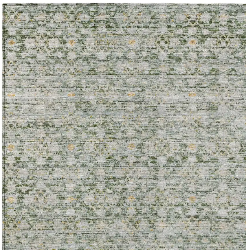 Green And Gold Striped Washable Indoor Outdoor Area Rug Photo 6