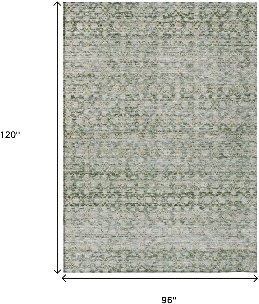 Green And Gold Striped Washable Indoor Outdoor Area Rug Photo 9