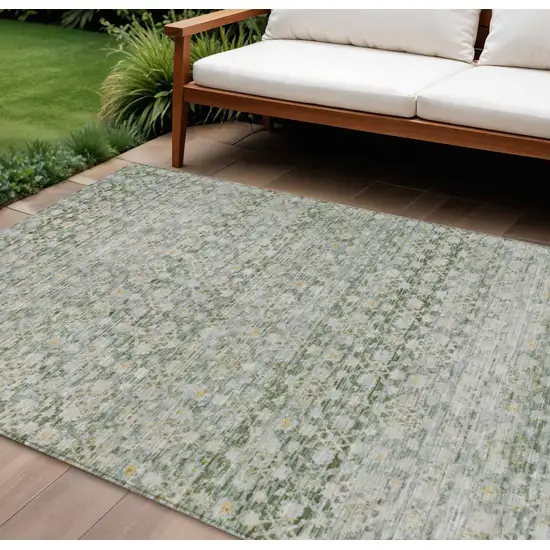 Green And Gold Striped Washable Indoor Outdoor Area Rug Photo 2
