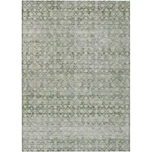 Photo of Green And Gold Striped Washable Indoor Outdoor Area Rug