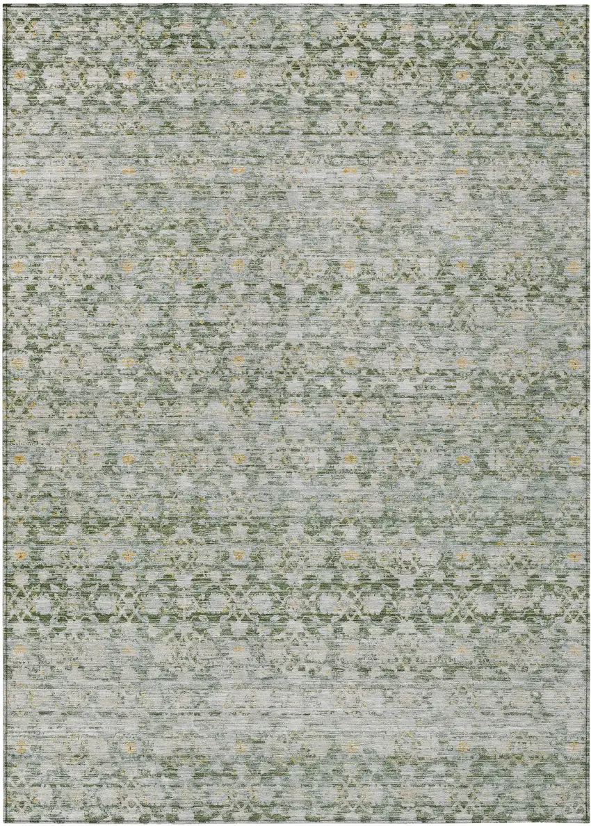 Green And Gold Striped Washable Indoor Outdoor Area Rug Photo 1