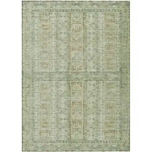 Photo of Green And Gold Striped Washable Indoor Outdoor Area Rug