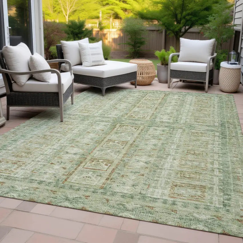 Green And Gold Striped Washable Indoor Outdoor Area Rug Photo 8