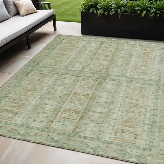 Green And Gold Striped Washable Indoor Outdoor Area Rug Photo 2