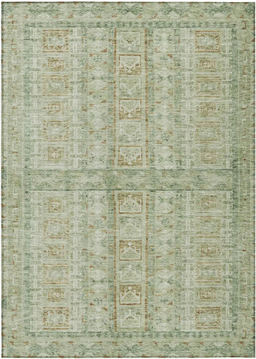 Green And Gold Striped Washable Indoor Outdoor Area Rug Photo 1