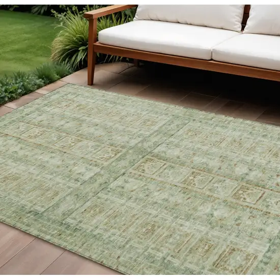 Green And Gold Striped Washable Indoor Outdoor Area Rug Photo 2