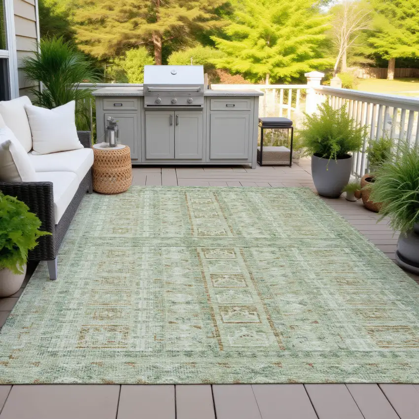 Green And Gold Striped Washable Indoor Outdoor Area Rug Photo 6