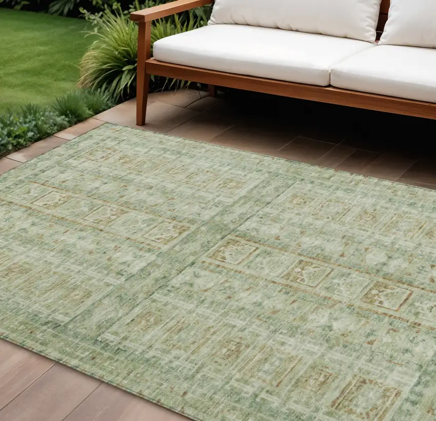 Green And Gold Striped Washable Indoor Outdoor Area Rug Photo 2