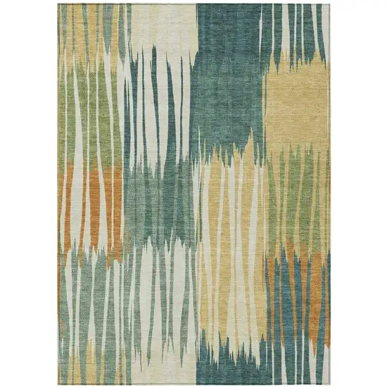 Green And Gold Striped Washable Indoor Outdoor Area Rug Photo 1