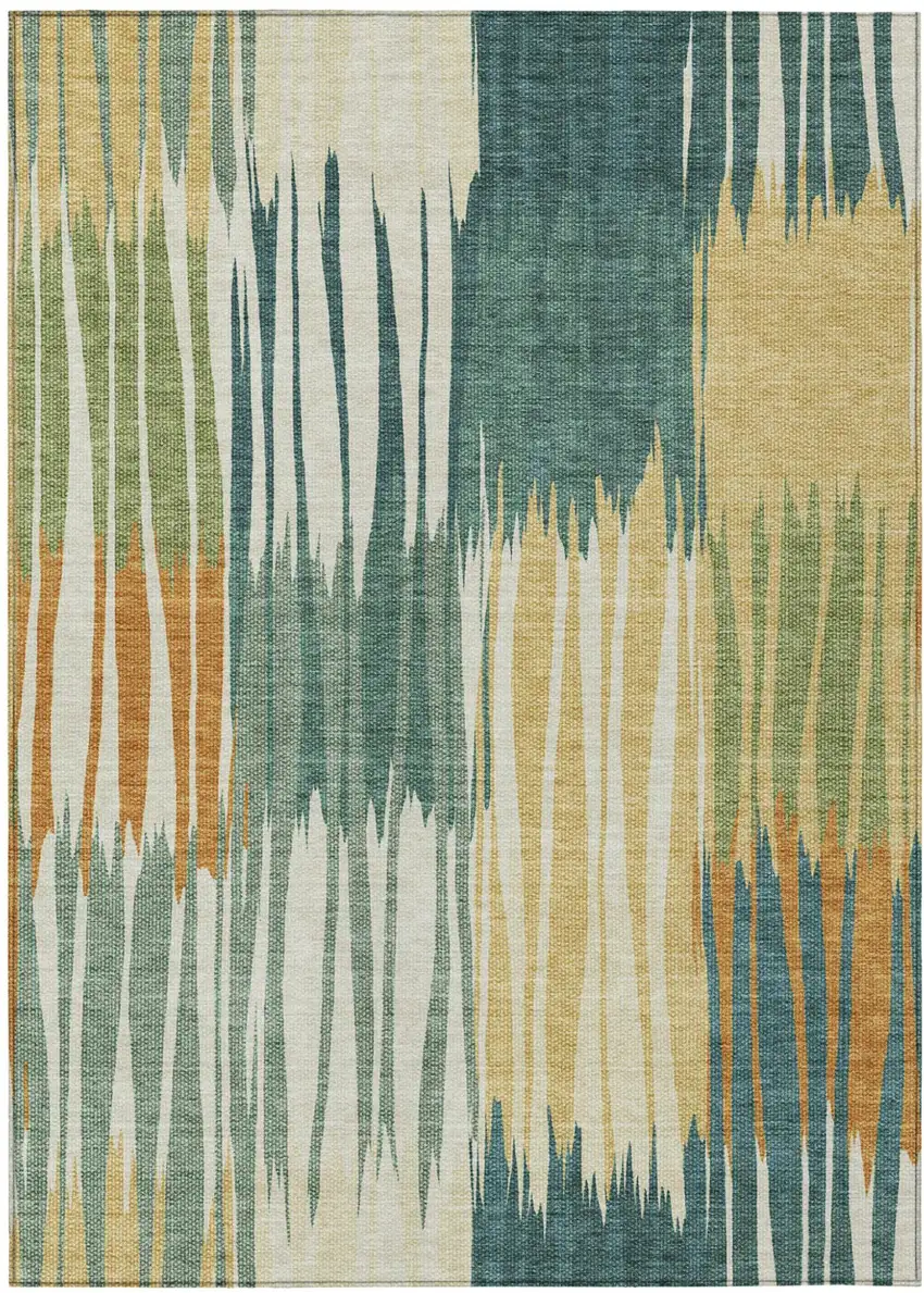 Green And Gold Striped Washable Indoor Outdoor Area Rug Photo 1