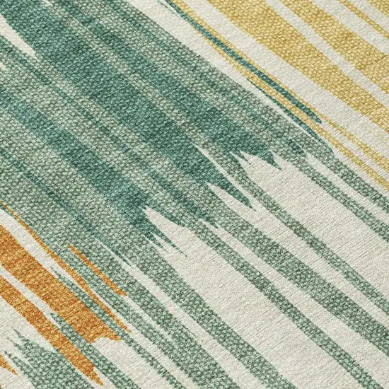 Green And Gold Striped Washable Indoor Outdoor Area Rug Photo 5