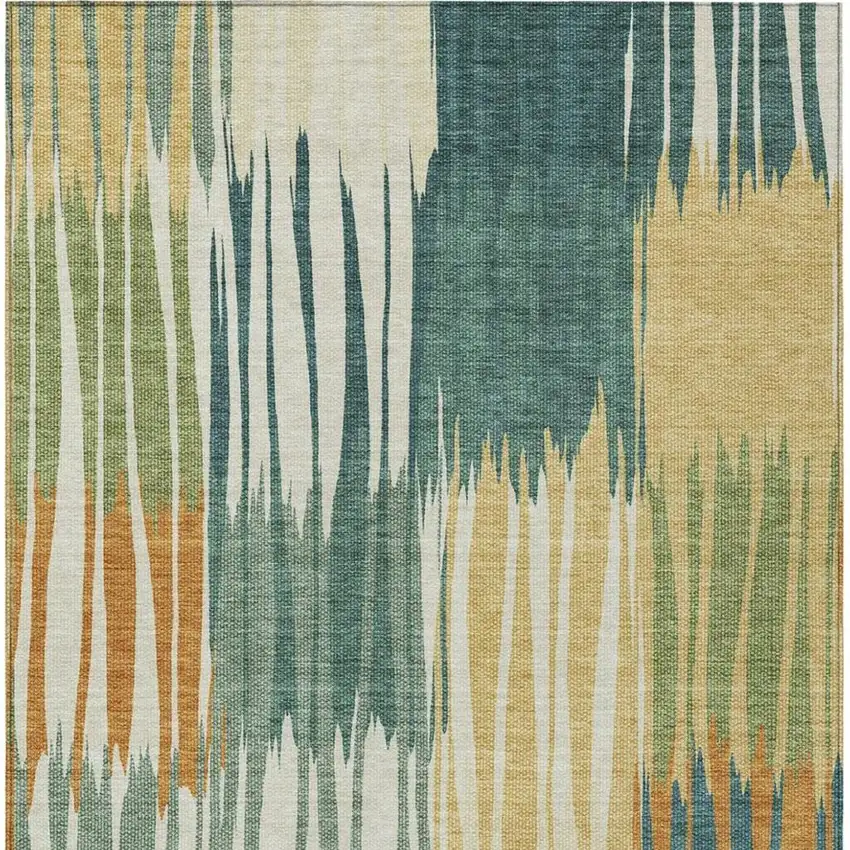 Green And Gold Striped Washable Indoor Outdoor Area Rug Photo 3
