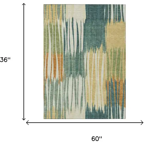 Green And Gold Striped Washable Indoor Outdoor Area Rug Photo 6
