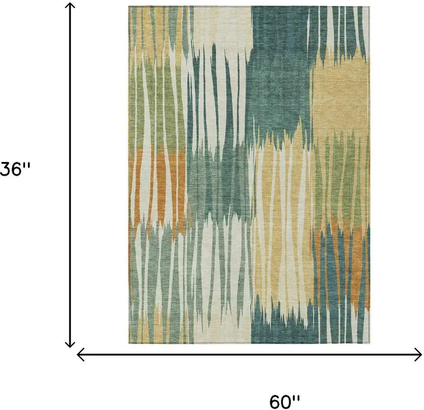 Green And Gold Striped Washable Indoor Outdoor Area Rug Photo 6