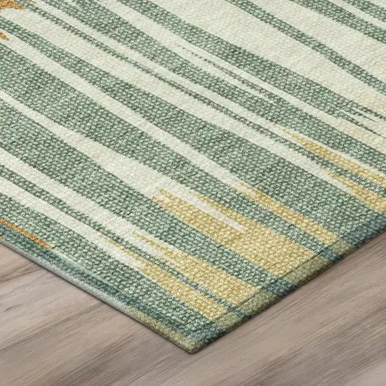 Green And Gold Striped Washable Indoor Outdoor Area Rug Photo 4