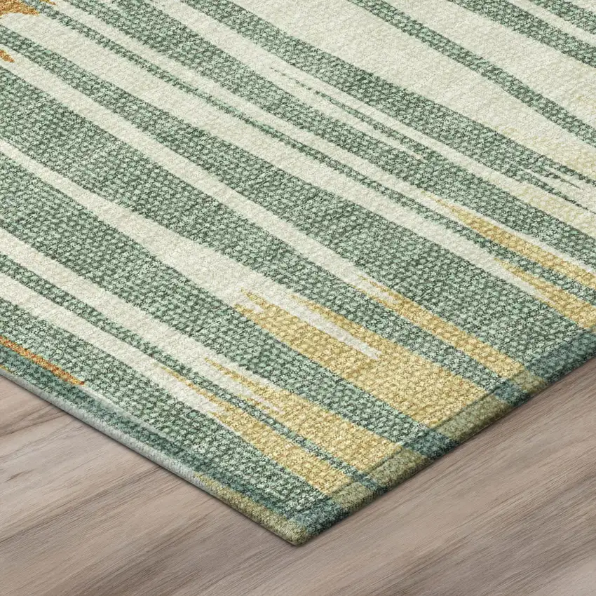 Green And Gold Striped Washable Indoor Outdoor Area Rug Photo 4