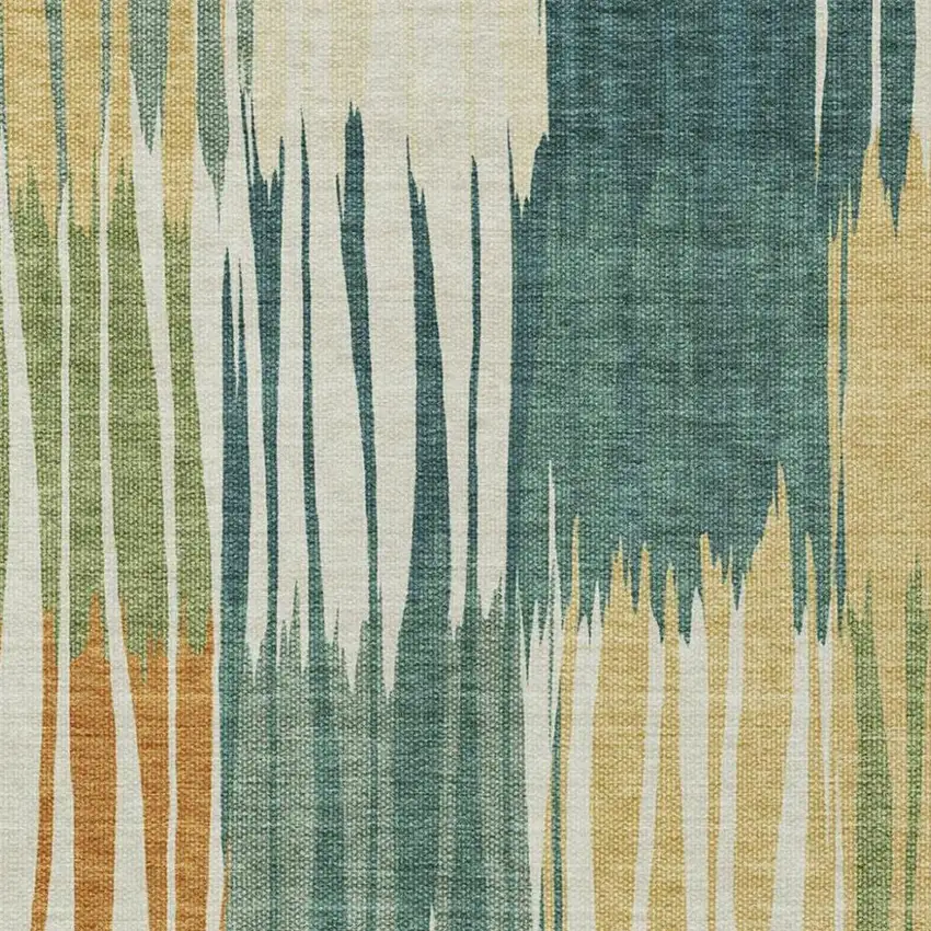 Green And Gold Striped Washable Indoor Outdoor Area Rug Photo 2