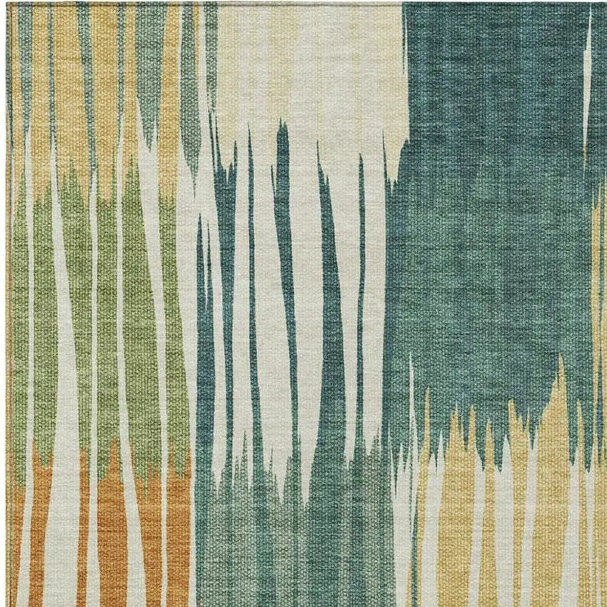 Green And Gold Striped Washable Indoor Outdoor Area Rug Photo 2