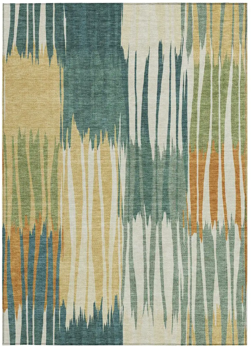 Green And Gold Striped Washable Indoor Outdoor Area Rug Photo 3