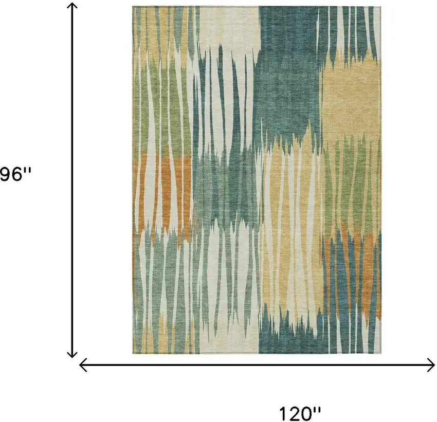 Green And Gold Striped Washable Indoor Outdoor Area Rug Photo 6
