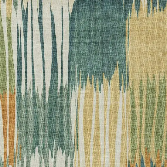 Green And Gold Striped Washable Indoor Outdoor Area Rug Photo 2