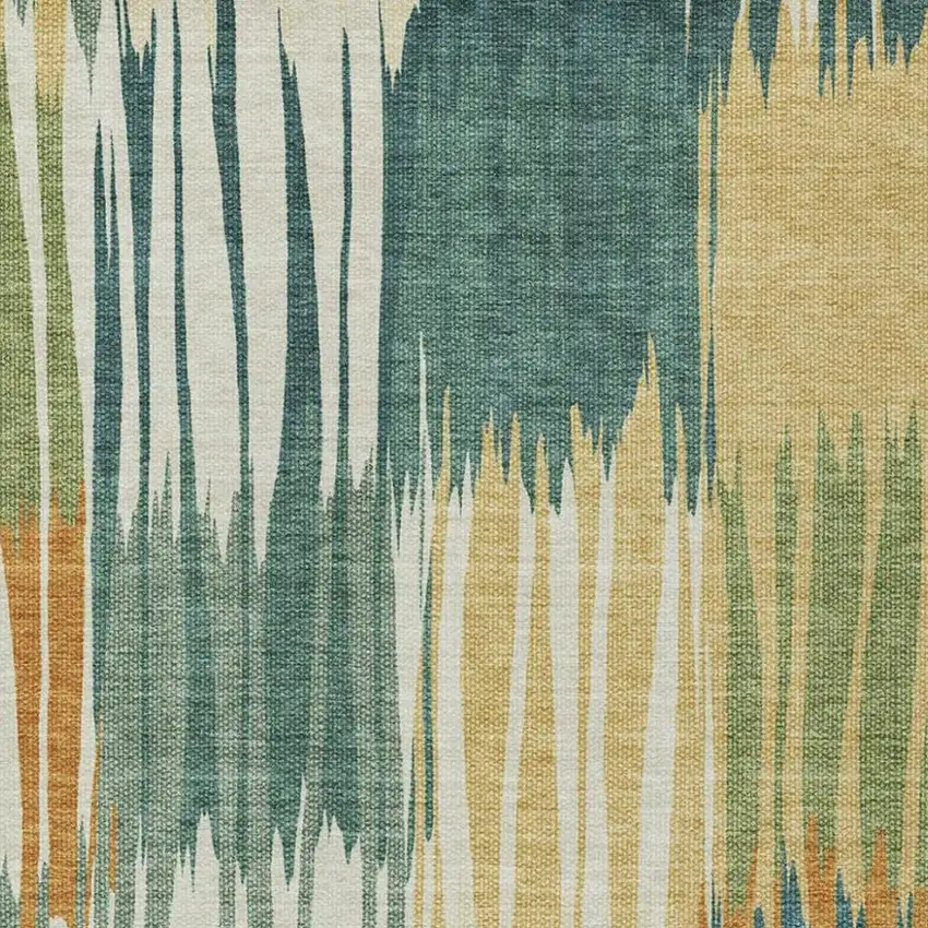 Green And Gold Striped Washable Indoor Outdoor Area Rug Photo 2