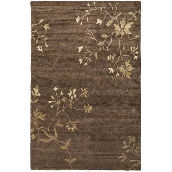 Green And Gold Wool Floral Hand Knotted Area Rug Photo 2
