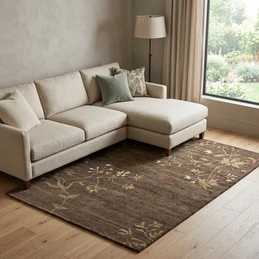 Green And Gold Wool Floral Hand Knotted Area Rug Photo 1