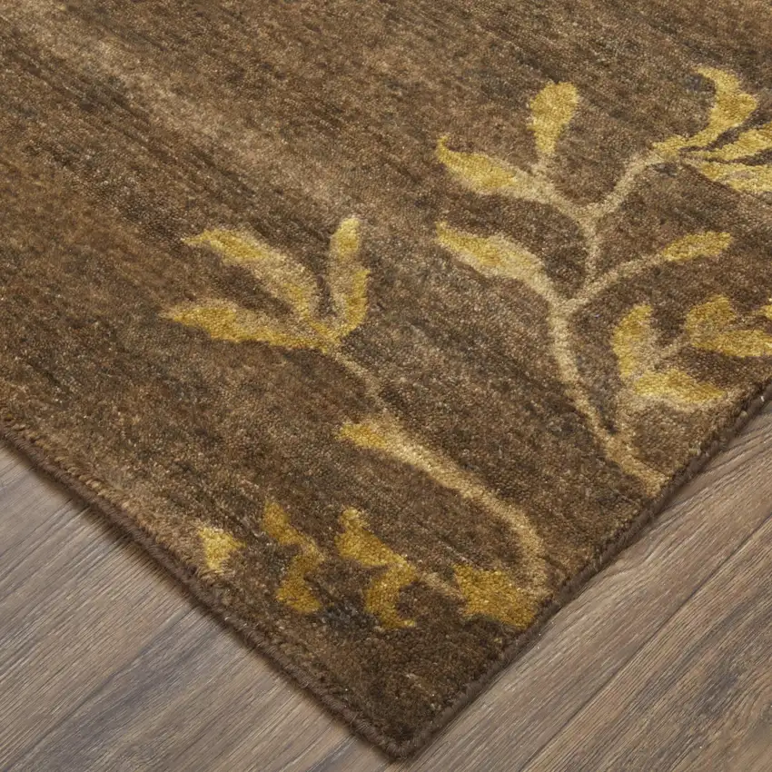 Green And Gold Wool Floral Hand Knotted Area Rug Photo 3