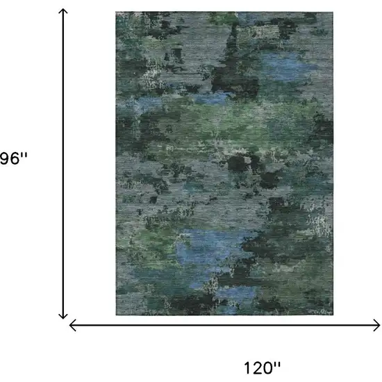 Green And Graphite Abstract Washable Indoor Outdoor Area Rug Photo 5