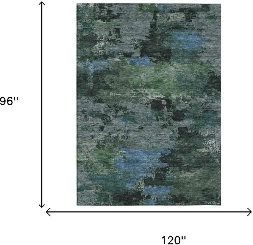 Green And Graphite Abstract Washable Indoor Outdoor Area Rug Photo 5