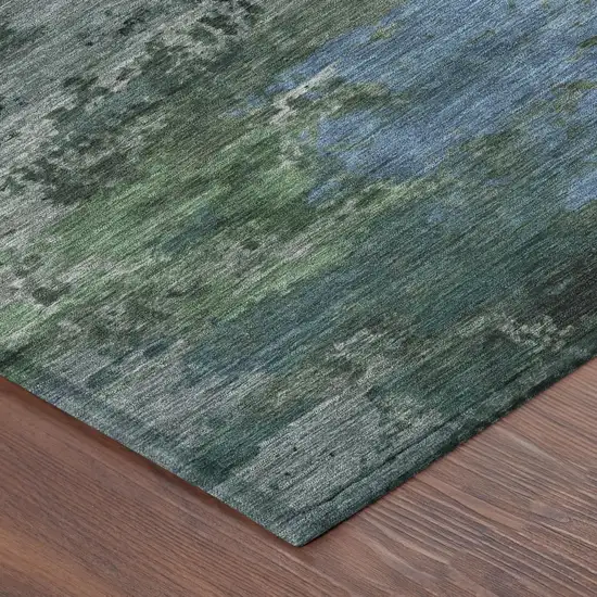 Green And Graphite Abstract Washable Indoor Outdoor Area Rug Photo 3