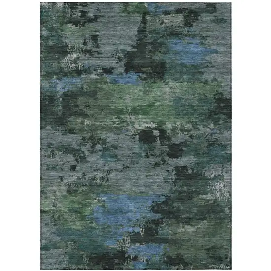 Green And Graphite Abstract Washable Indoor Outdoor Area Rug Photo 2