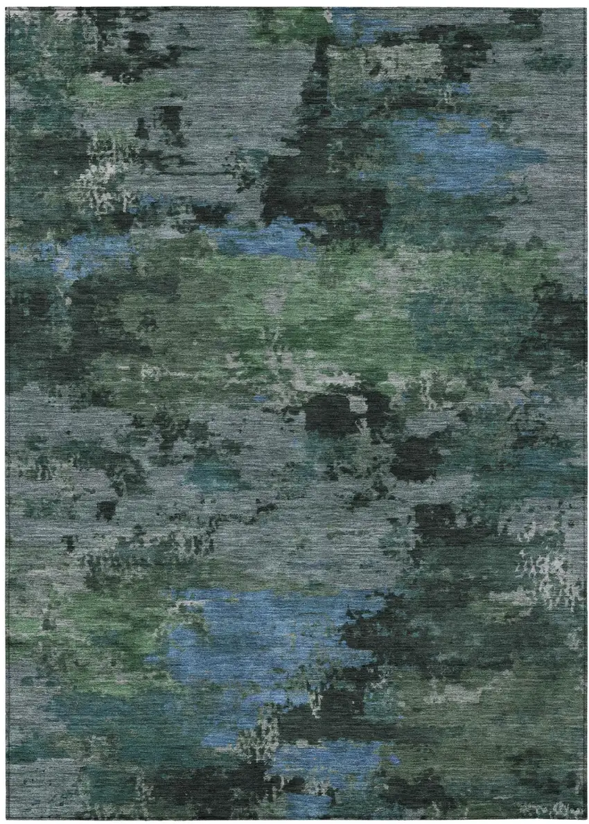 Green And Graphite Abstract Washable Indoor Outdoor Area Rug Photo 2