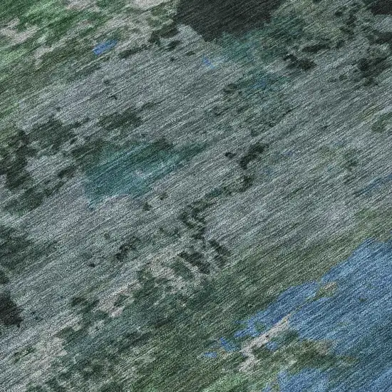 Green And Graphite Abstract Washable Indoor Outdoor Area Rug Photo 4
